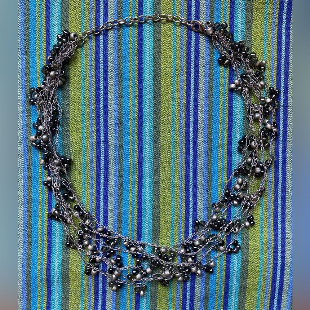 Handmade Silver and Black Beaded Necklace